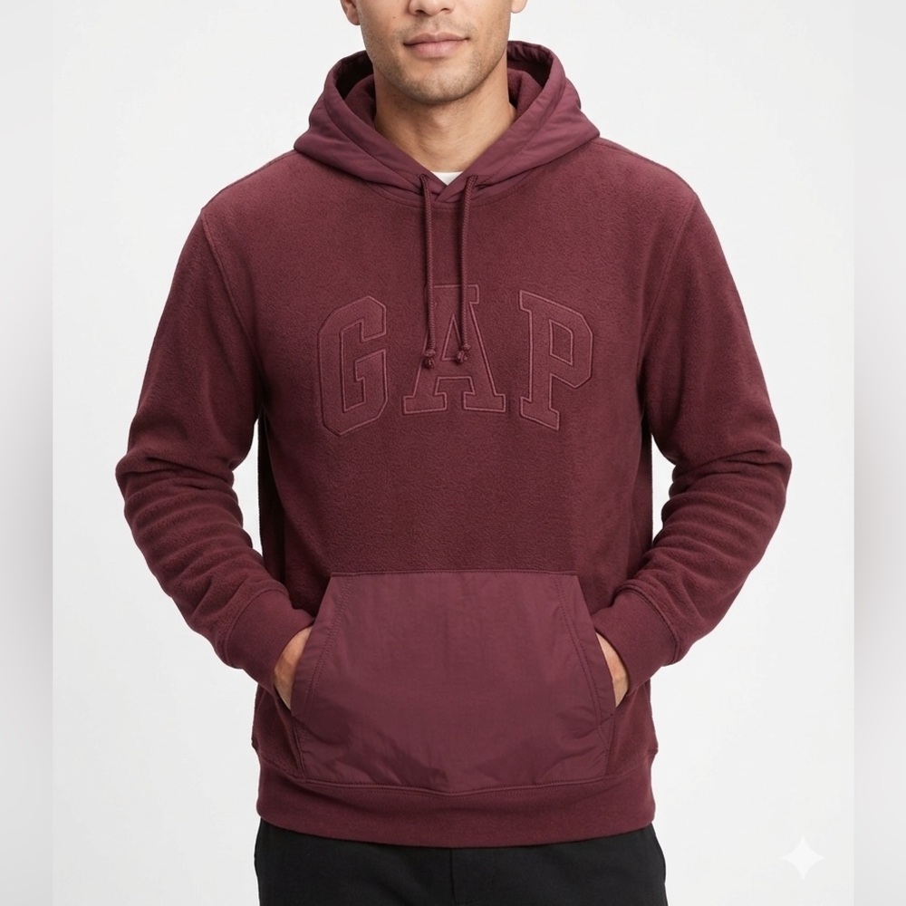 GAP Burgundy Fleece Hoodie Pullover Logo Pocket Sweatshirt Size Large